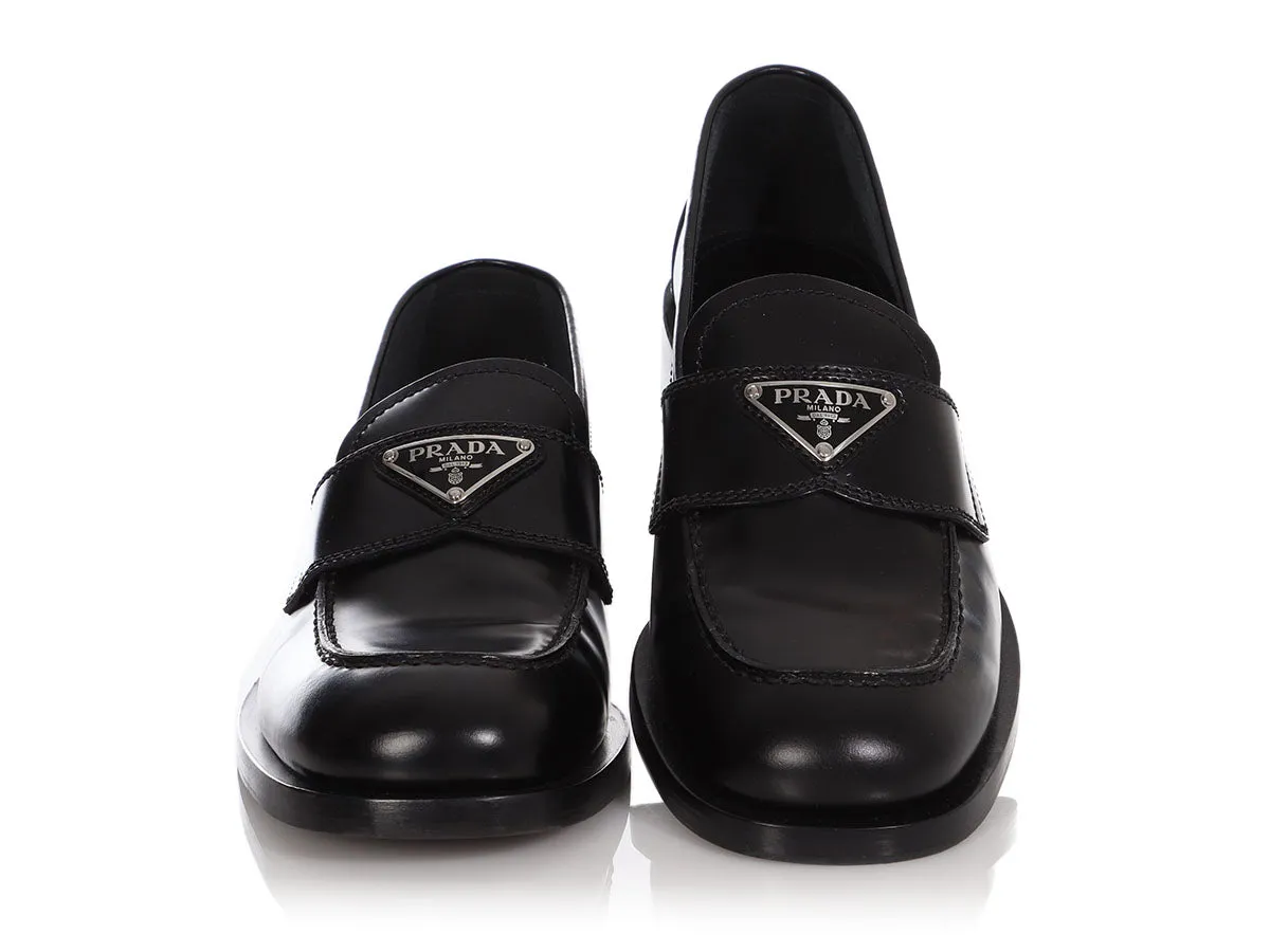 Prada Black Brushed Calfskin Loafers