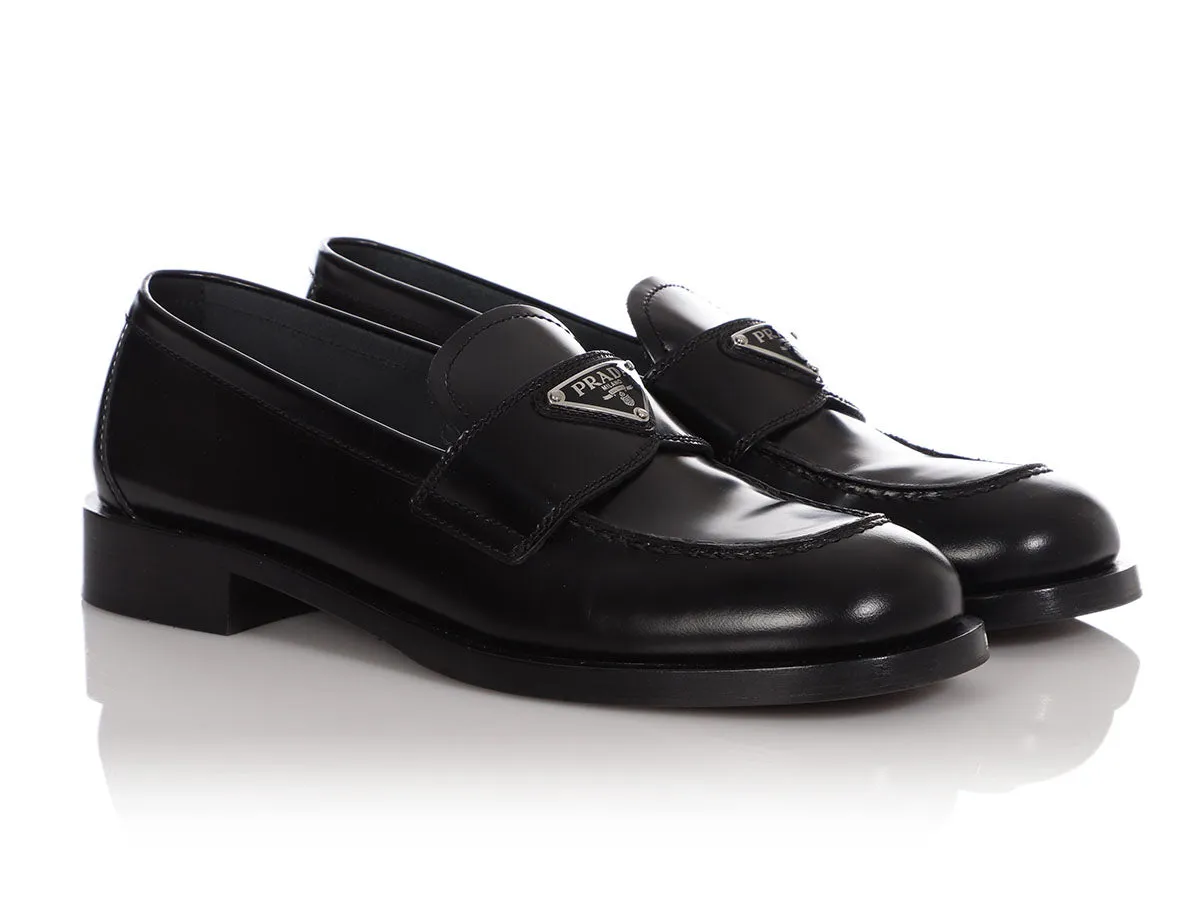 Prada Black Brushed Calfskin Loafers