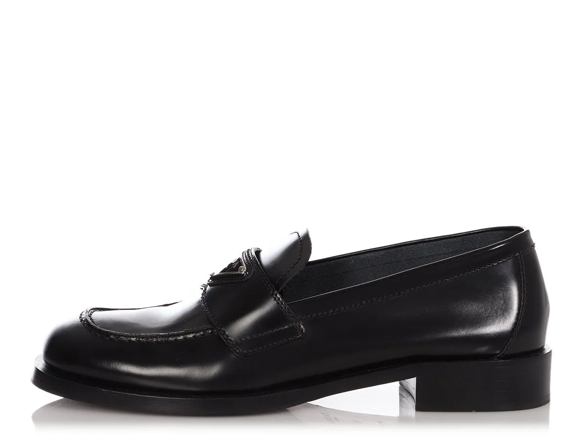 Prada Black Brushed Calfskin Loafers