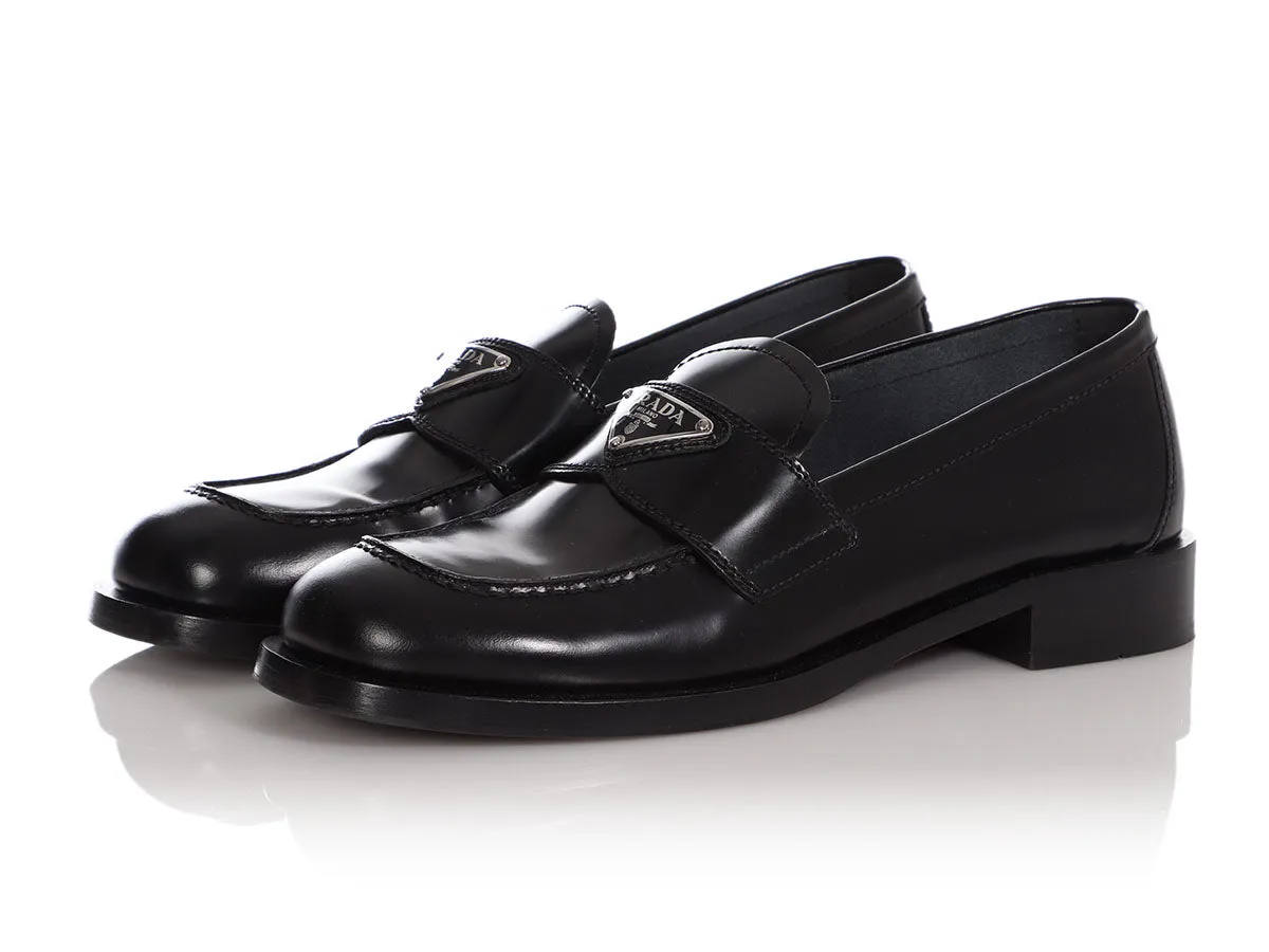 Prada Black Brushed Calfskin Loafers