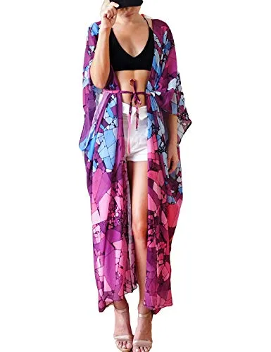 Print Kimono Cardigan: Women's Long Swimsuit Cover Up