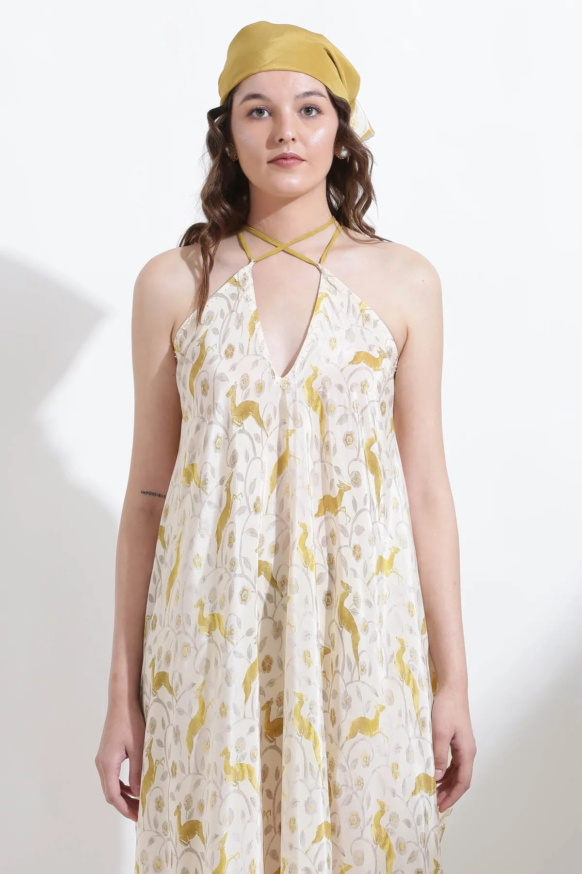 Printed Asymmetric Crepe Dress