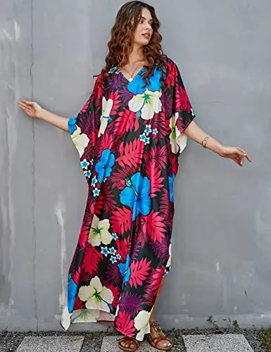 Purple V-Neck Ethnic Print Kaftan Beach Cover Up