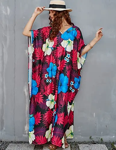Purple V-Neck Ethnic Print Kaftan Beach Cover Up