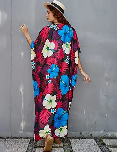 Purple V-Neck Ethnic Print Kaftan Beach Cover Up
