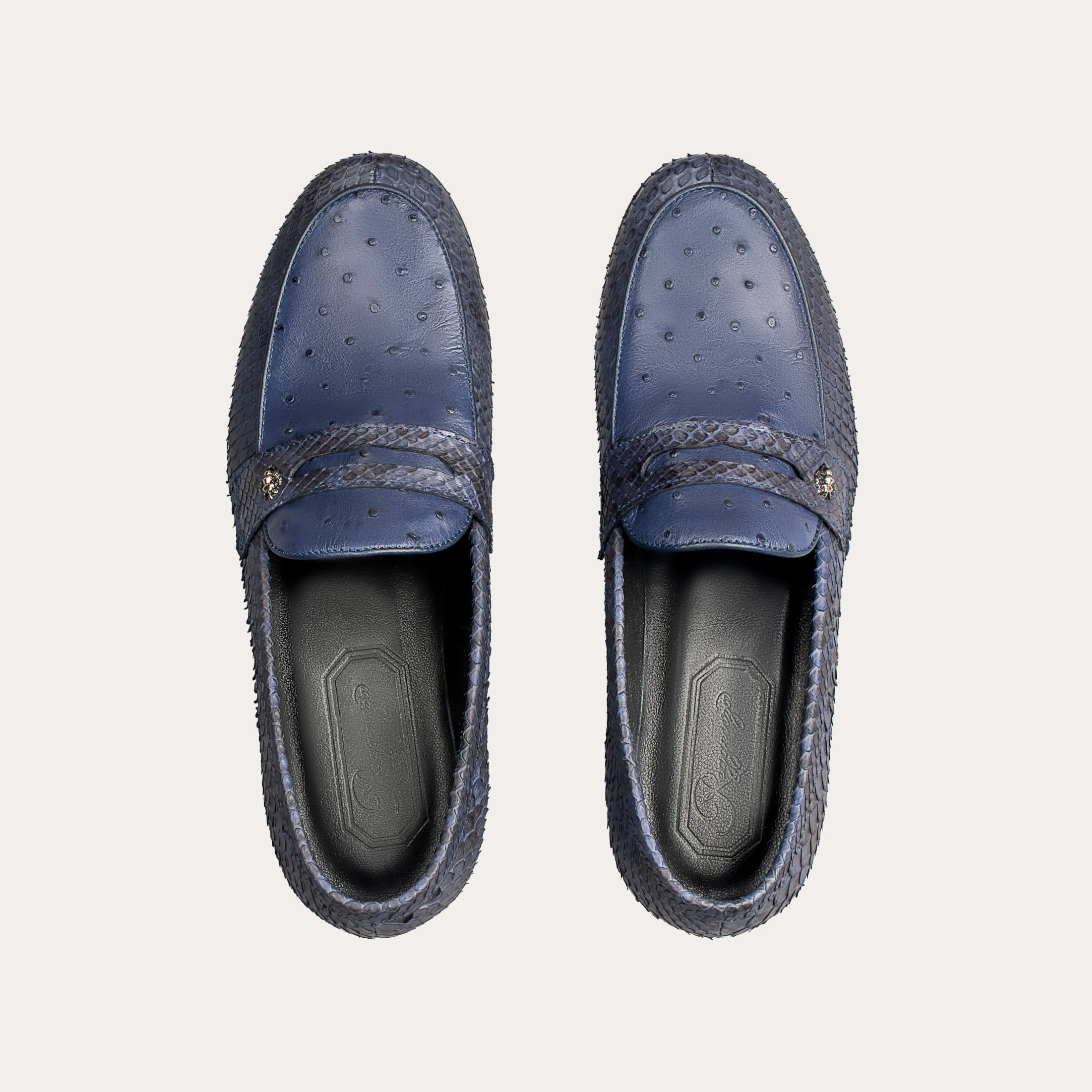 Python Leather & Ostrich Leather Penny Loafers
