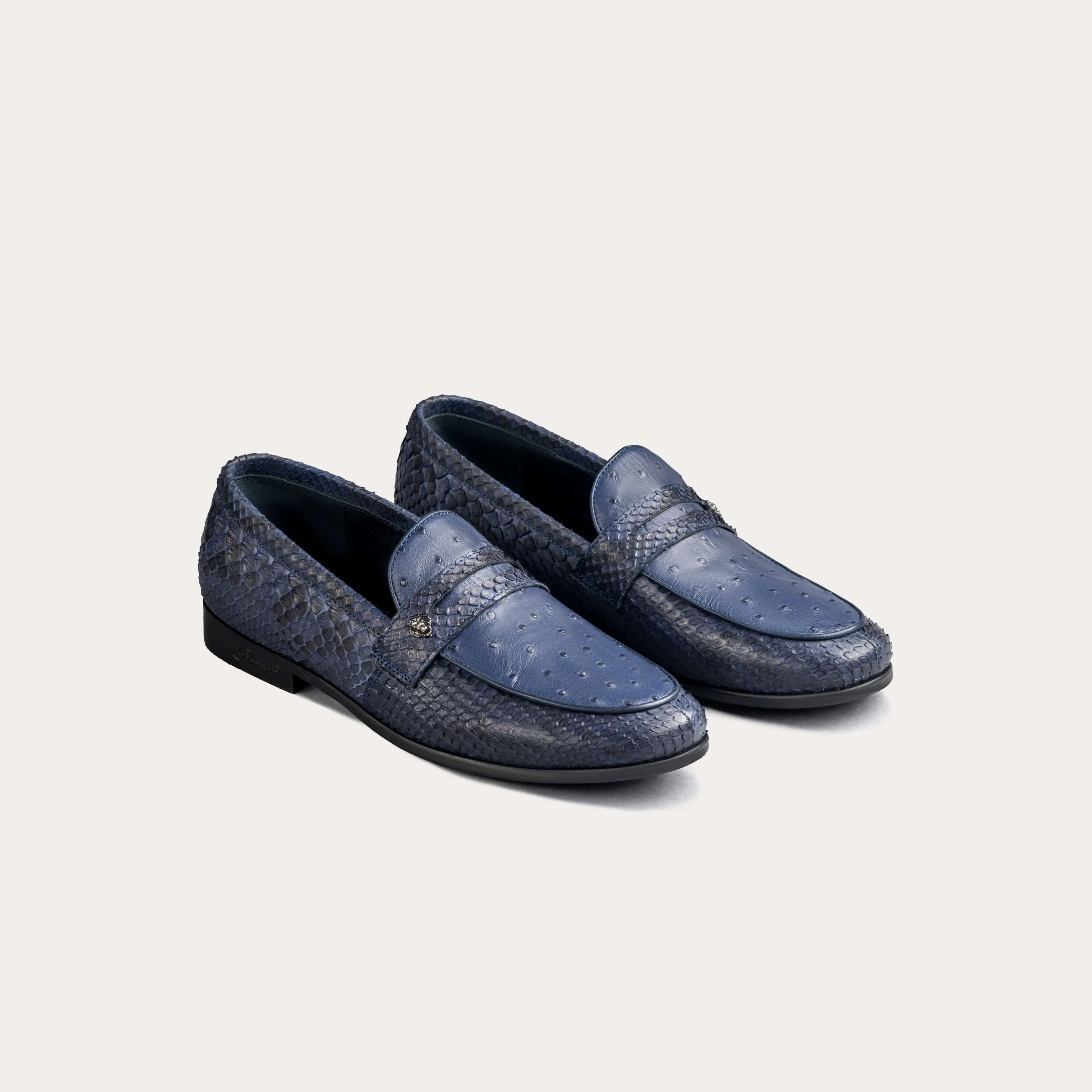 Python Leather & Ostrich Leather Penny Loafers