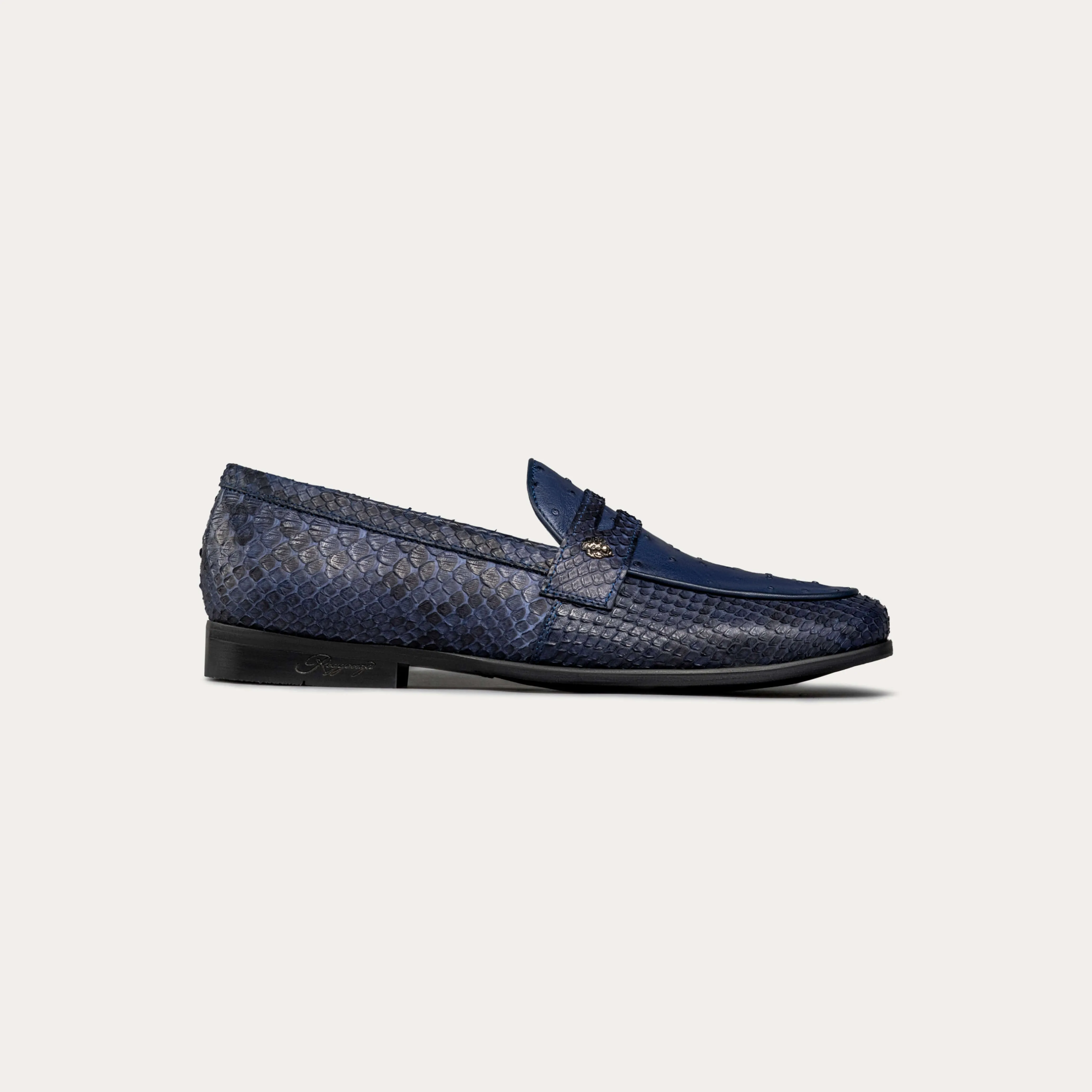 Python Leather & Ostrich Leather Penny Loafers
