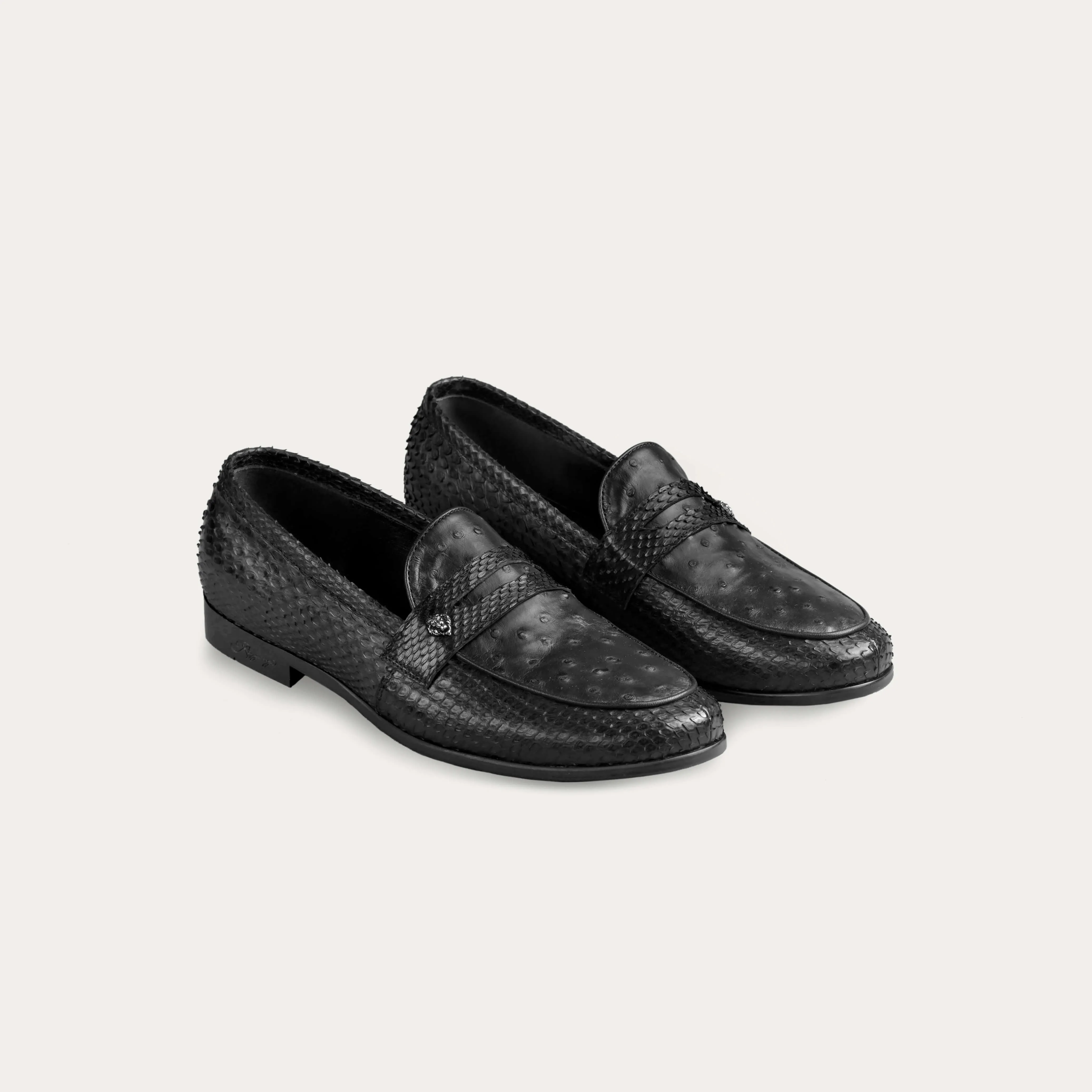 Python Leather & Ostrich Leather Penny Loafers