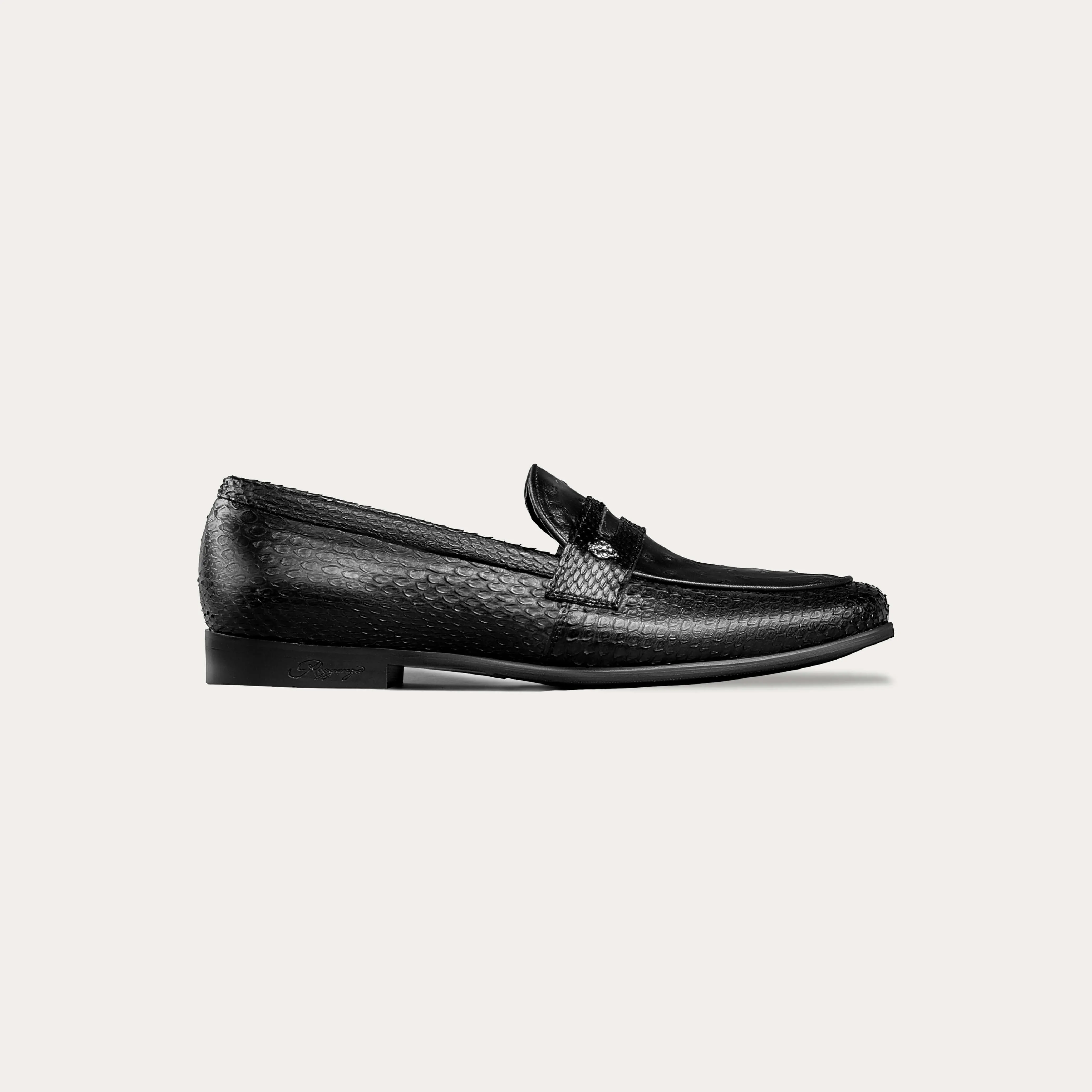 Python Leather & Ostrich Leather Penny Loafers