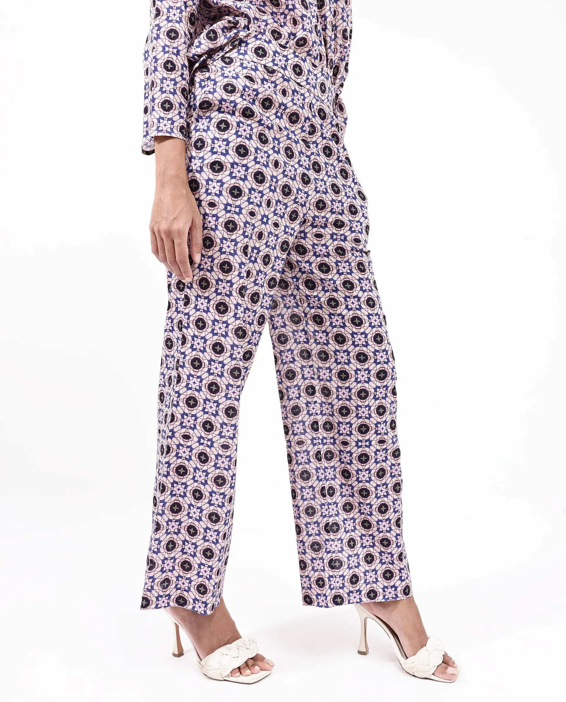 Rareism Women Bina-B Multi Straight Fit Abstract Print Ankle Length Trouser