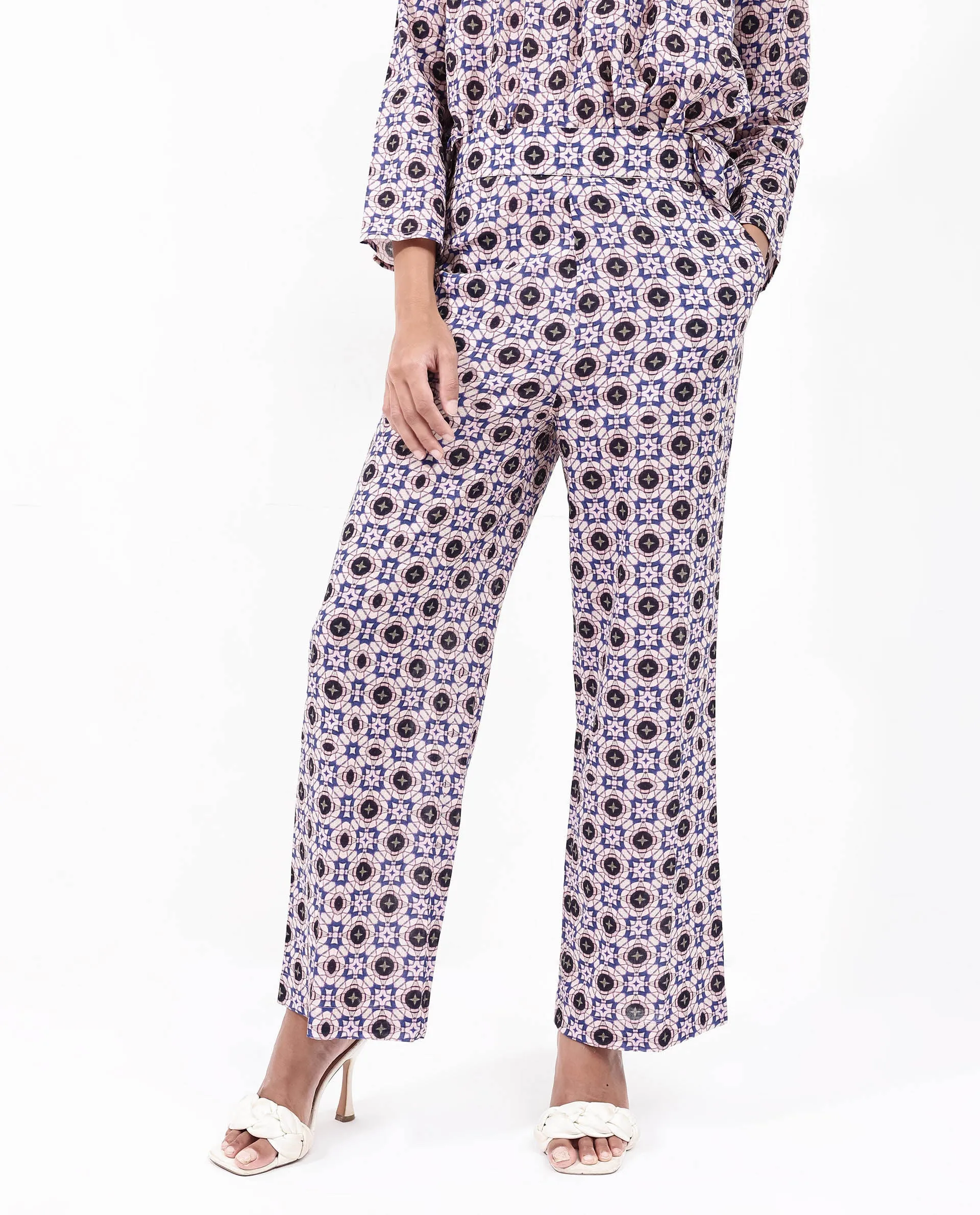 Rareism Women Bina-B Multi Straight Fit Abstract Print Ankle Length Trouser