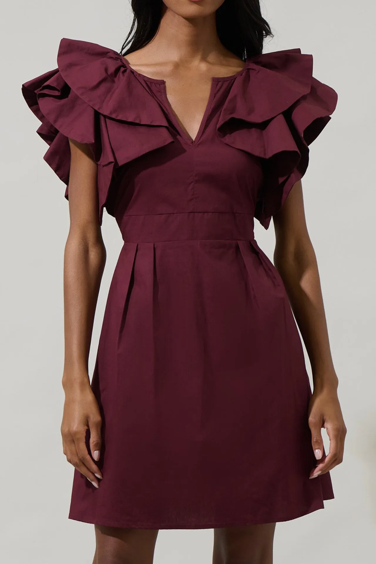 Ruffle Neck Short Mini Dresses