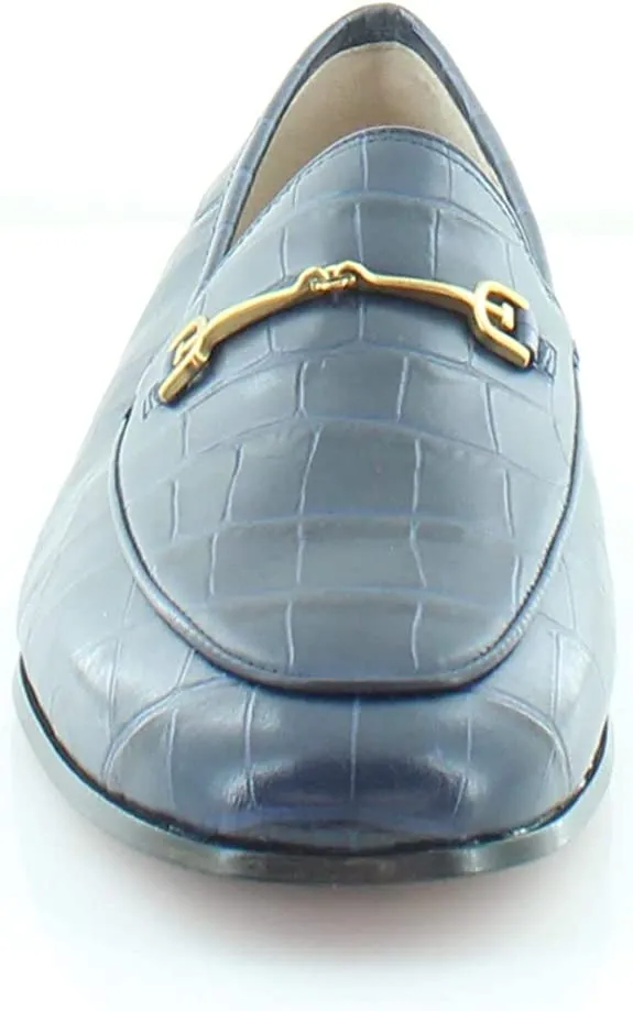Sam Edelman Loraine Navy Croc Leather Fashion Rounded Toe Slip On Loafers