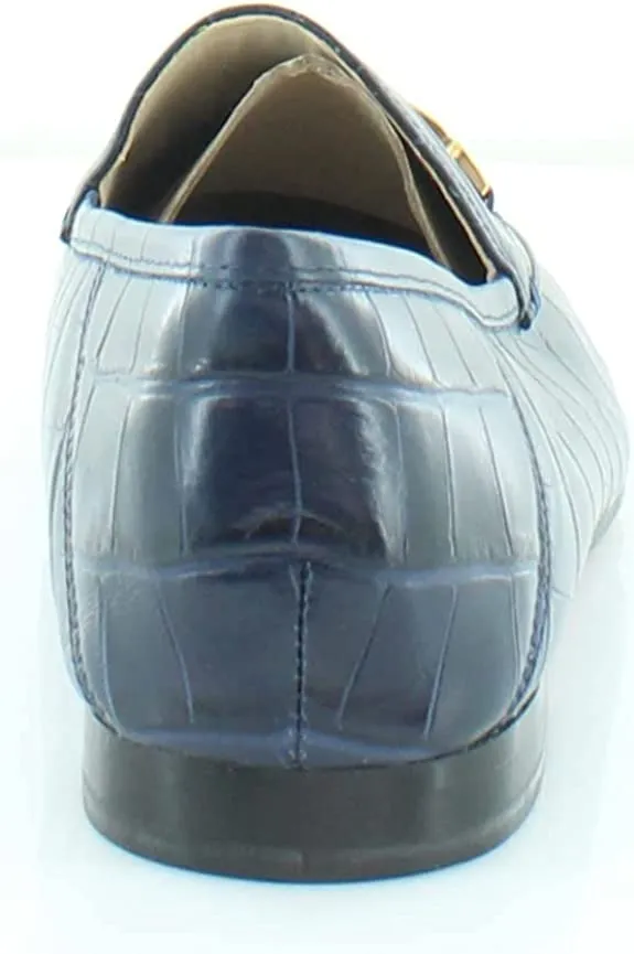 Sam Edelman Loraine Navy Croc Leather Fashion Rounded Toe Slip On Loafers
