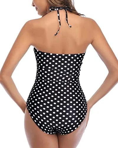 Sexy Cutout Tummy Control High Waisted Swimsuits-Black Dot