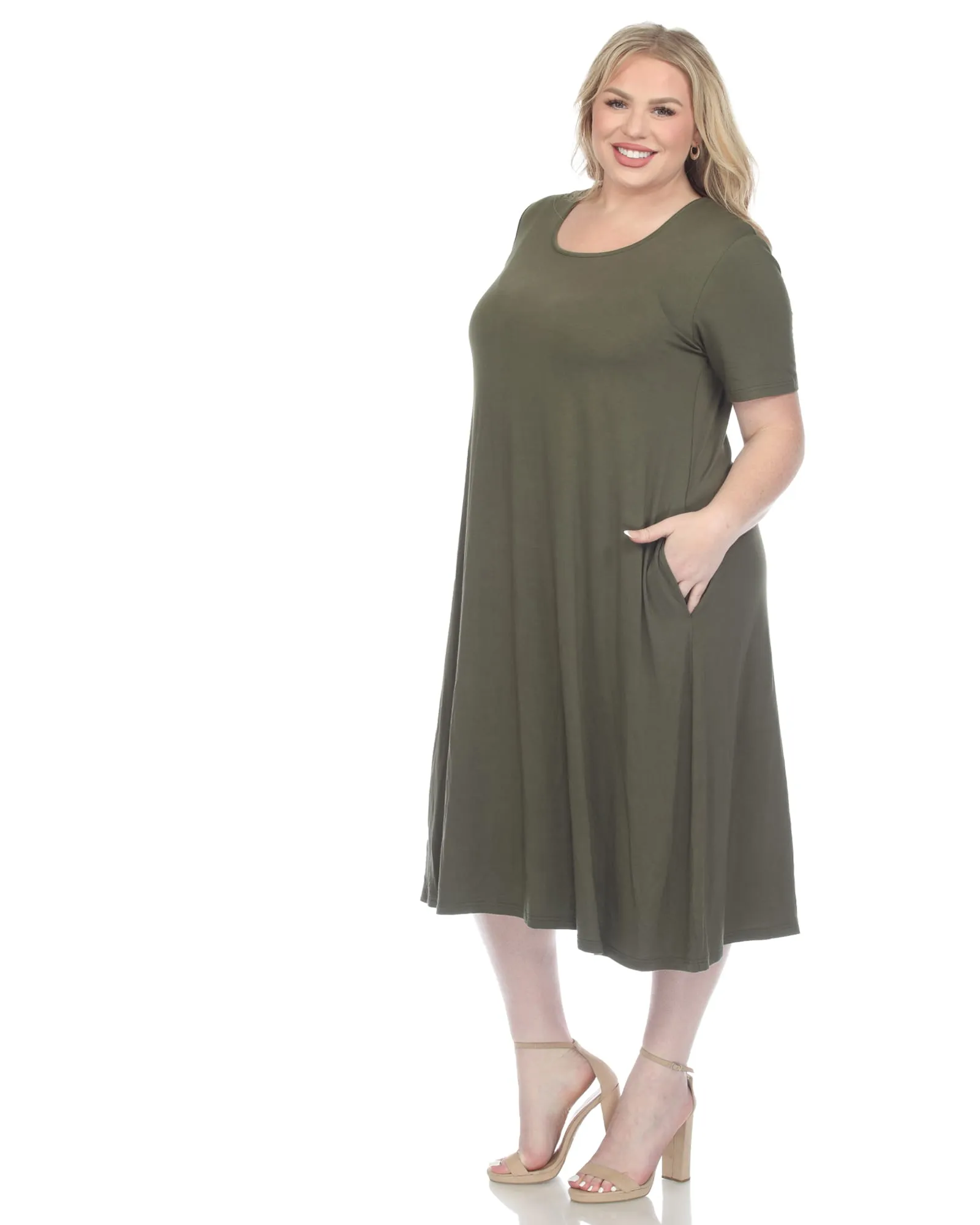 Short Sleeve Midi Dress | Olive
