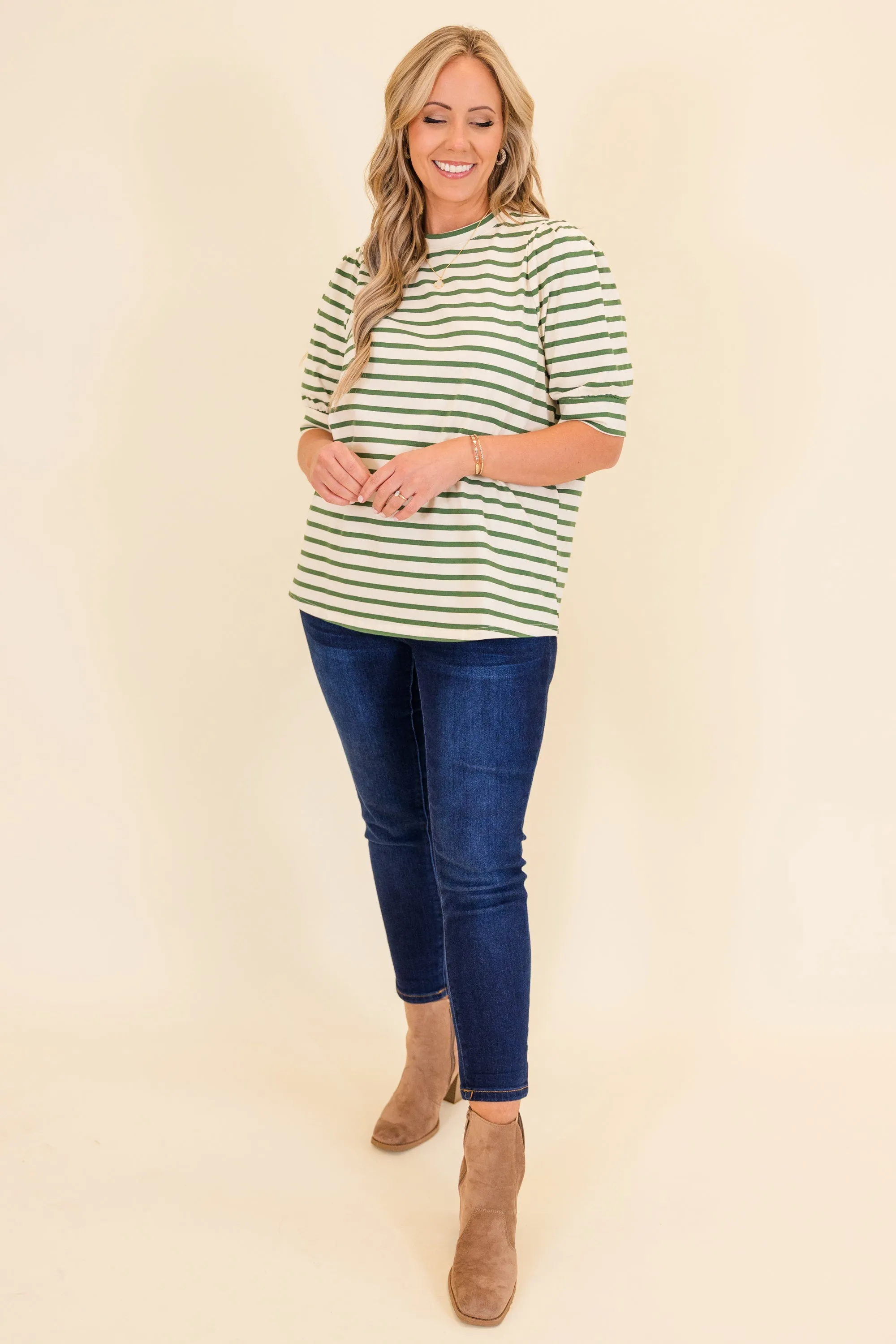 Signature Stripes Top, Green-White