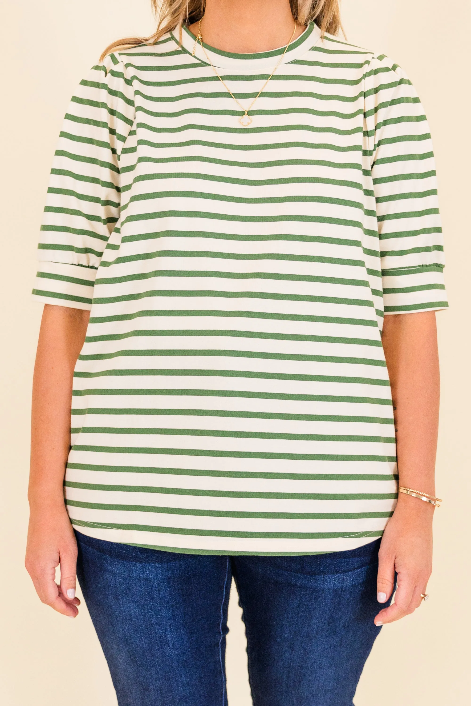 Signature Stripes Top, Green-White
