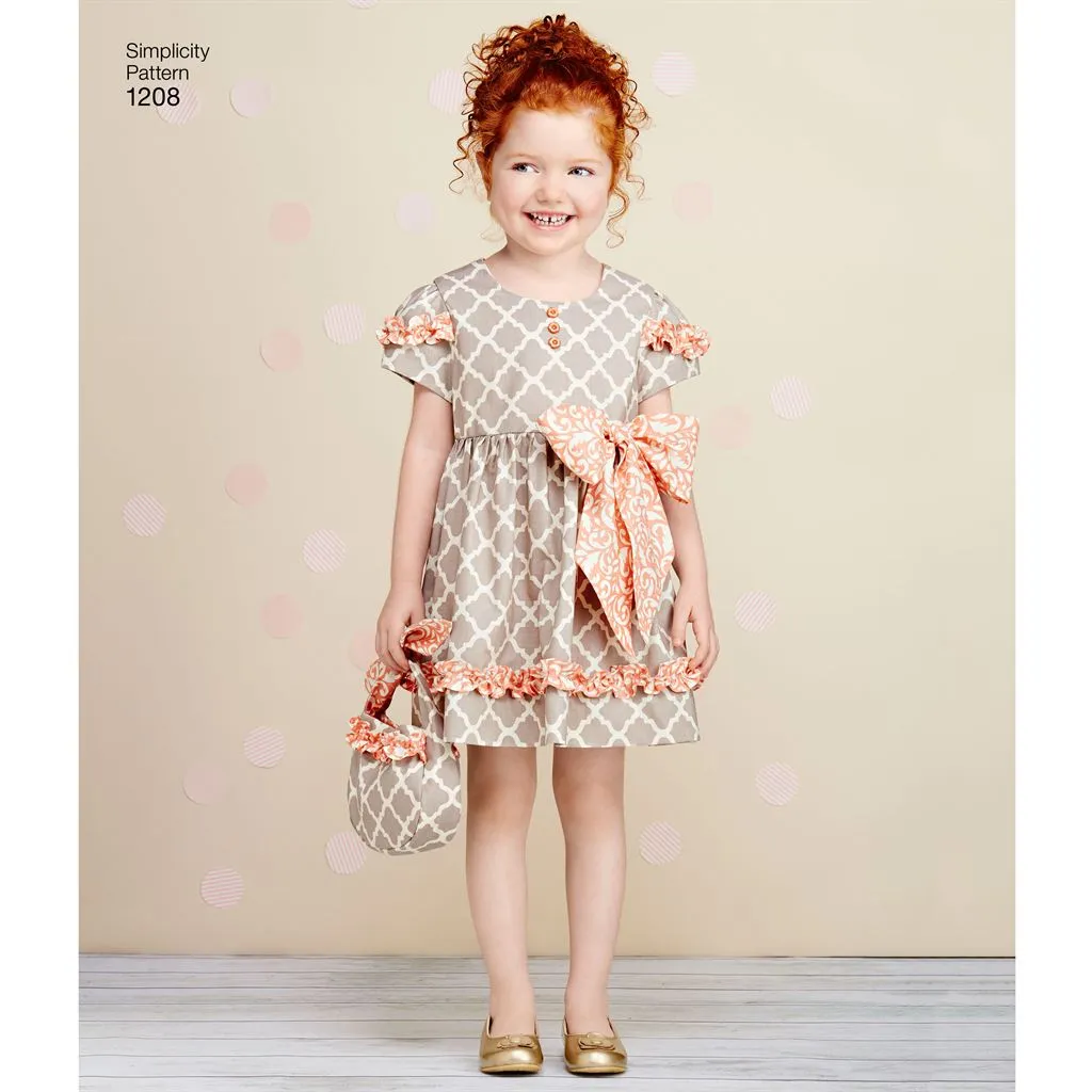 Simplicity Pattern 1208 Child's Dresses, Purses and Headband