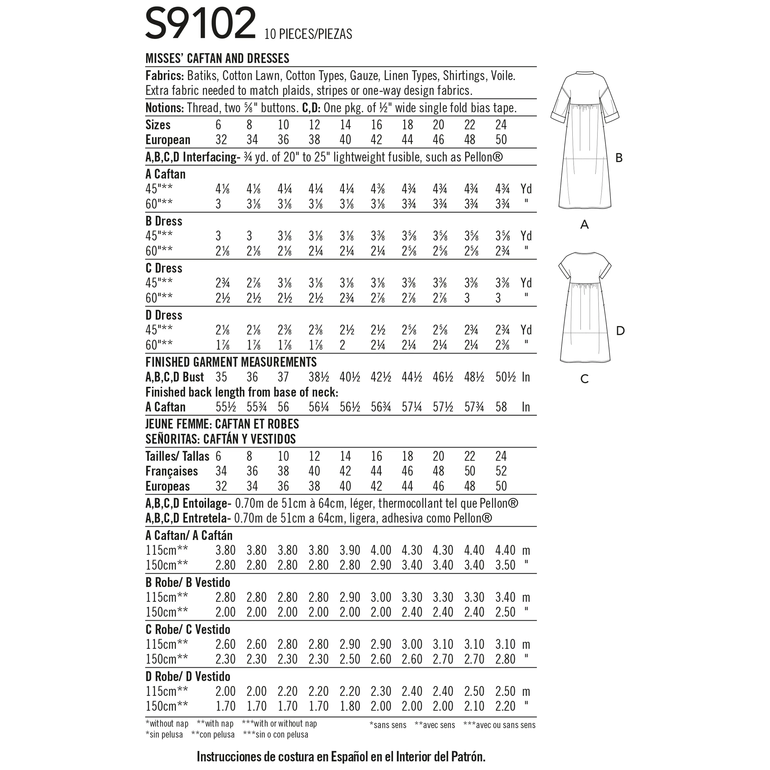 Simplicity Pattern 9102  Misses' Caftan & Dresses