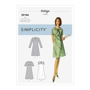 Simplicity Pattern 9104 Misses' Vintage Dresses With Sleeve & Neckline Variation