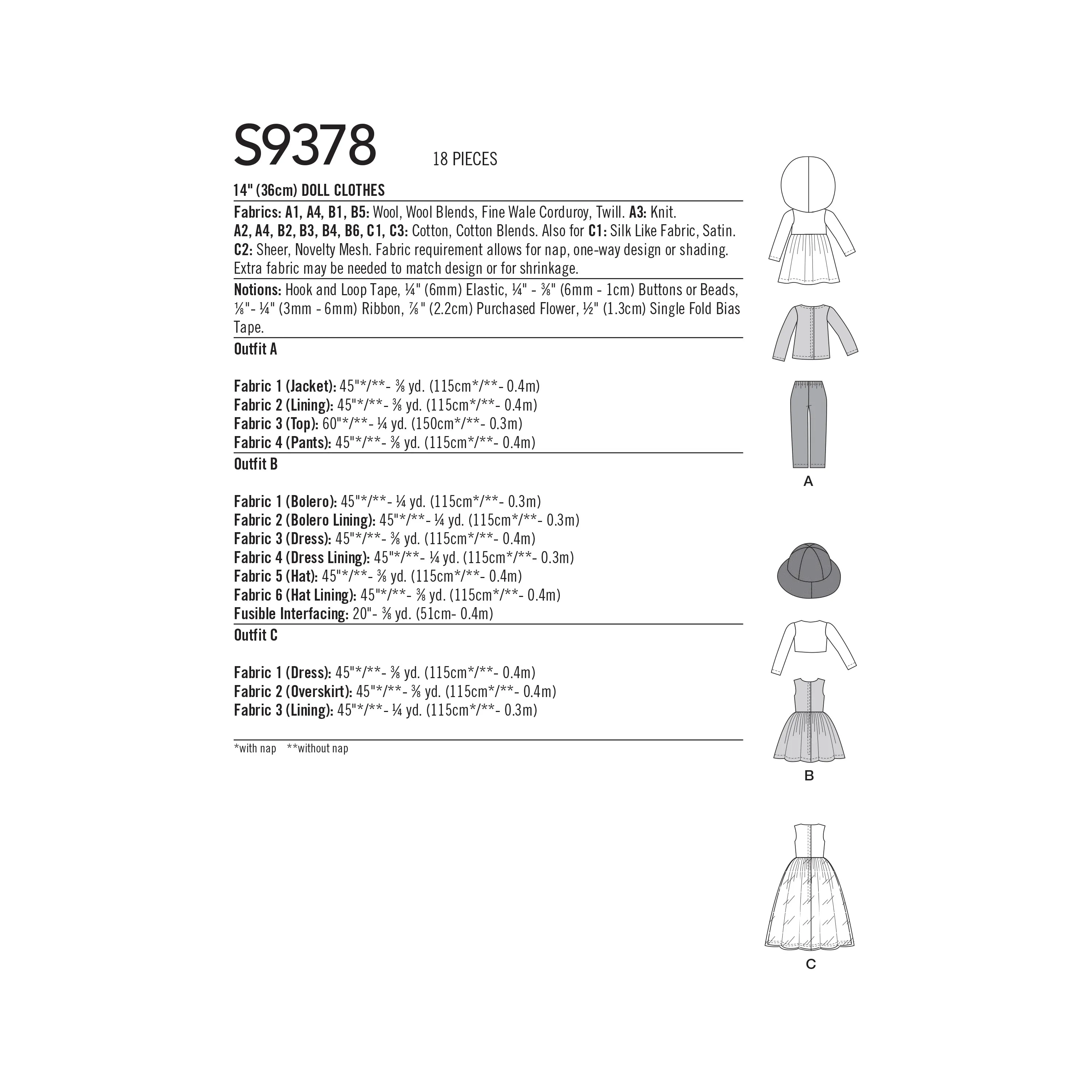 Simplicity Pattern 9378 14" Doll Clothes