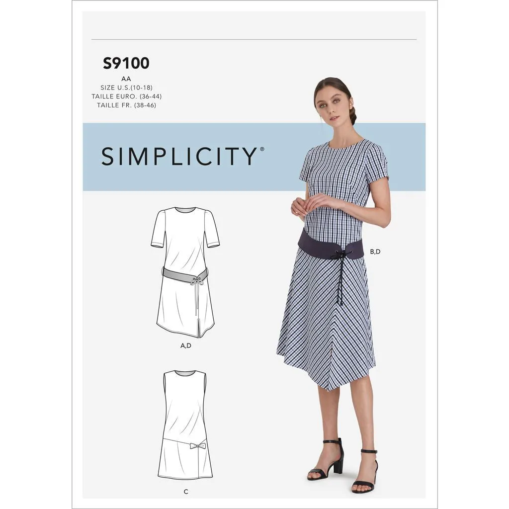 Simplicity Sewing Pattern S9100 Misses' & Women's Dress With Skirt & Sleeve Variations & Belt
