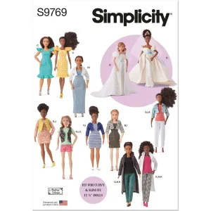 Simplicity Sewing Pattern S9769 11 1 / 2" Fashion Clothes for Regular and Curvy Size Dolls by Andrea Schewe Designs
