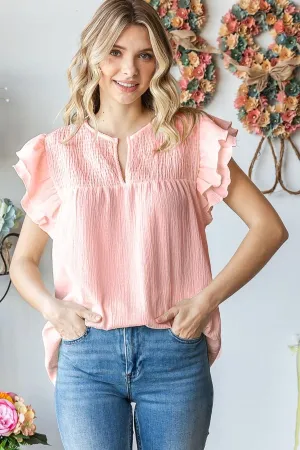 Smocked Ruffle Sleeve Top