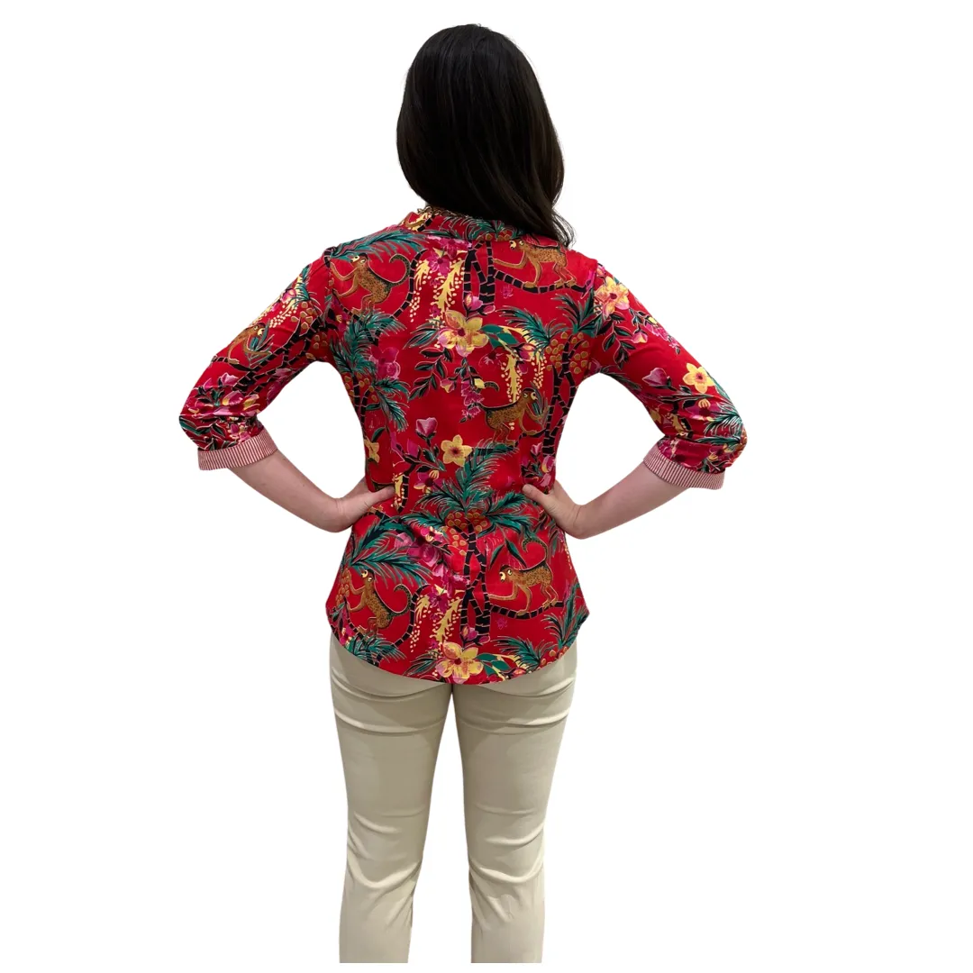 The Eloise Cotton Monkey Print Top in Crimson