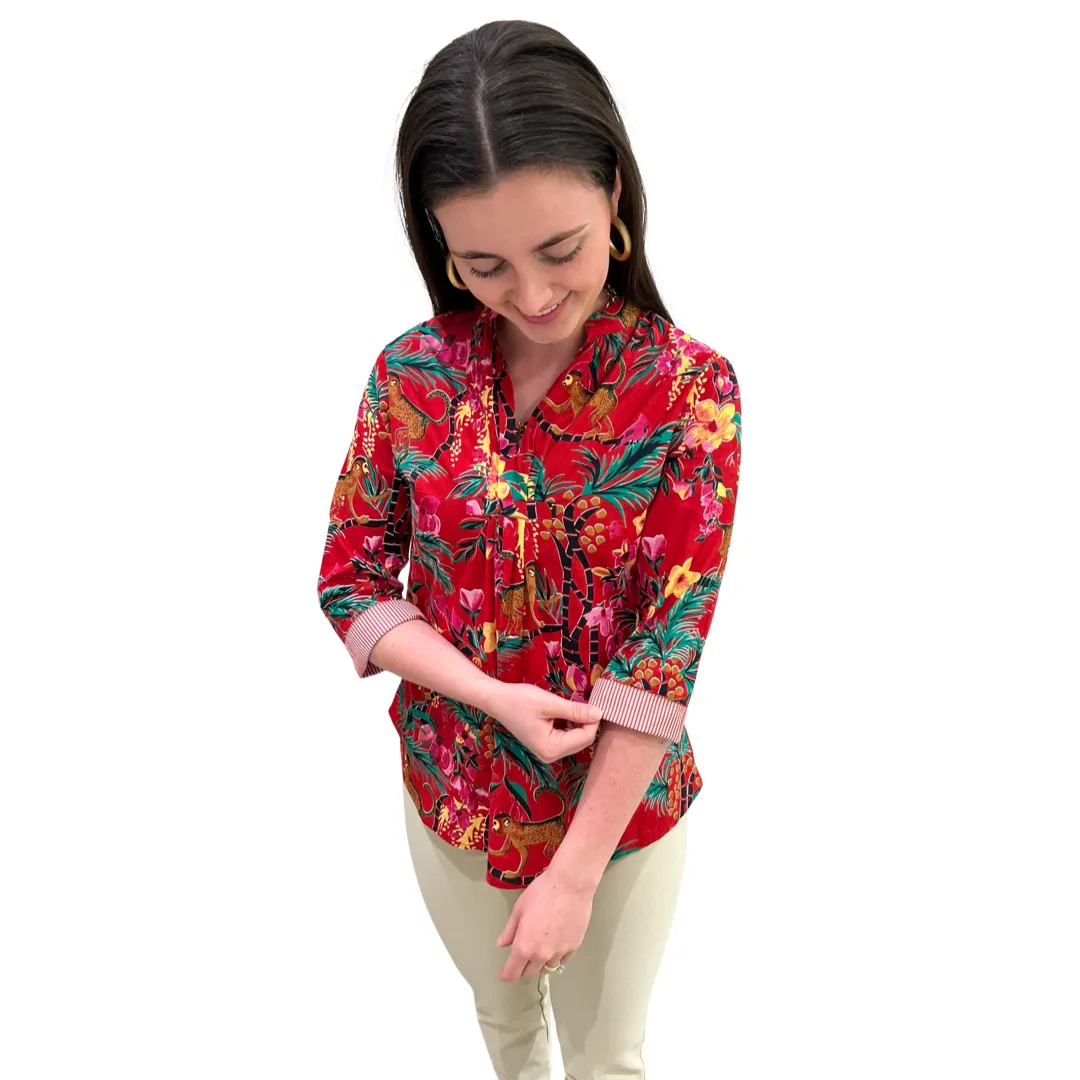 The Eloise Cotton Monkey Print Top in Crimson