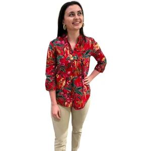 The Eloise Cotton Monkey Print Top in Crimson