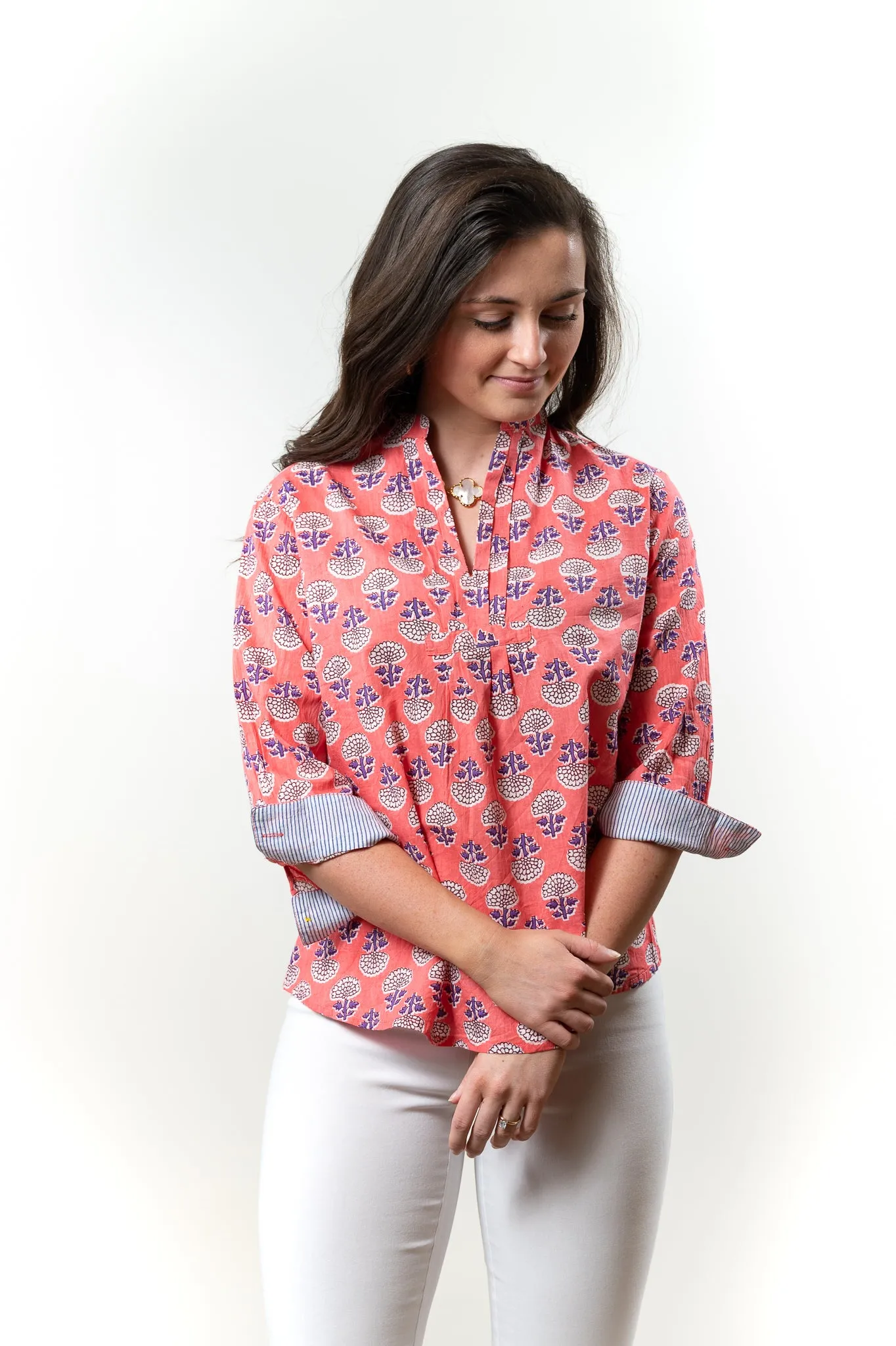 The Eloise Cotton Print Top in Coral