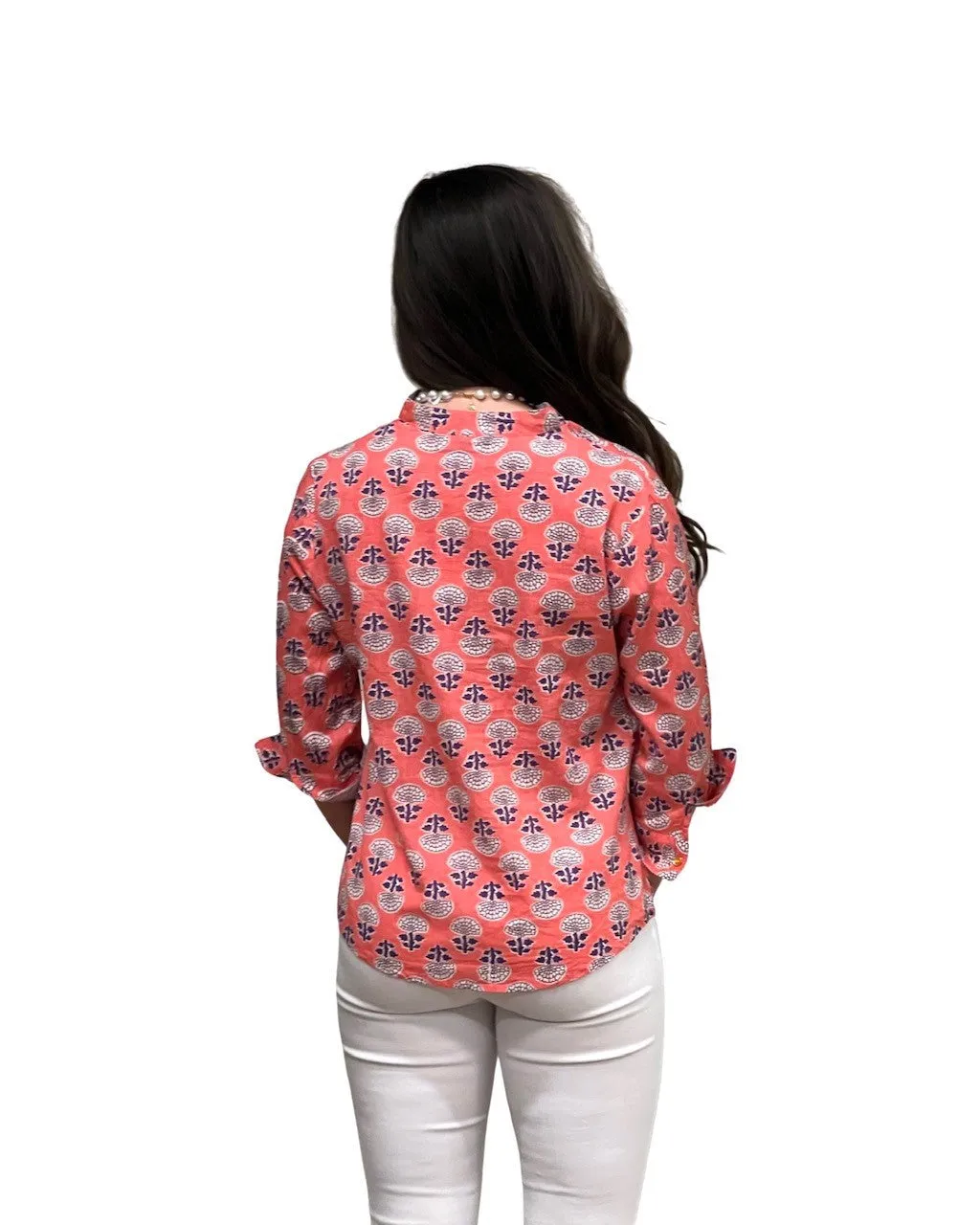The Eloise Cotton Print Top in Coral