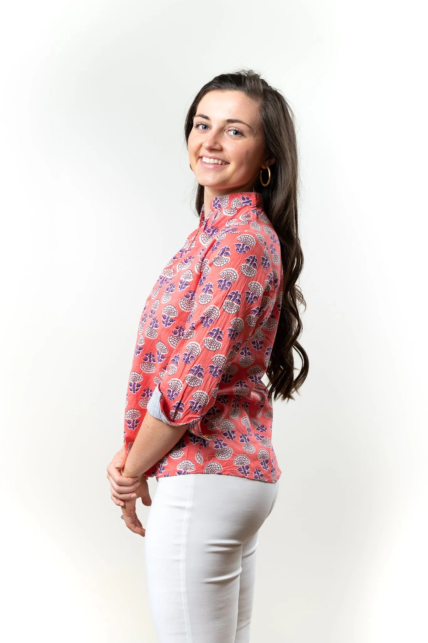 The Eloise Cotton Print Top in Coral