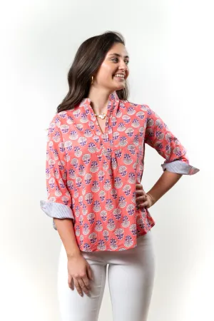 The Eloise Cotton Print Top in Coral