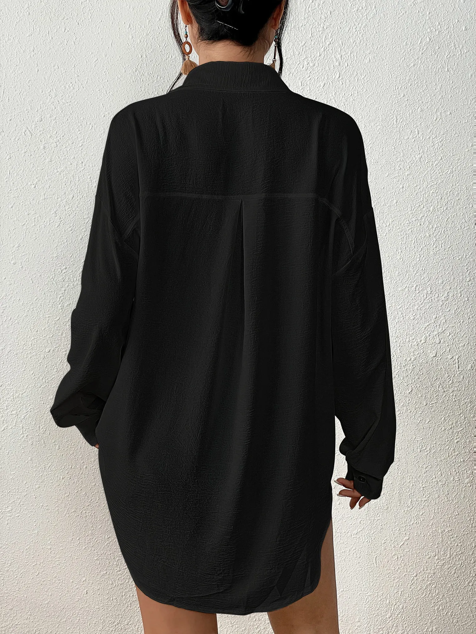 V-Neck Long Sleeve White Beach Cover-Up Shirt