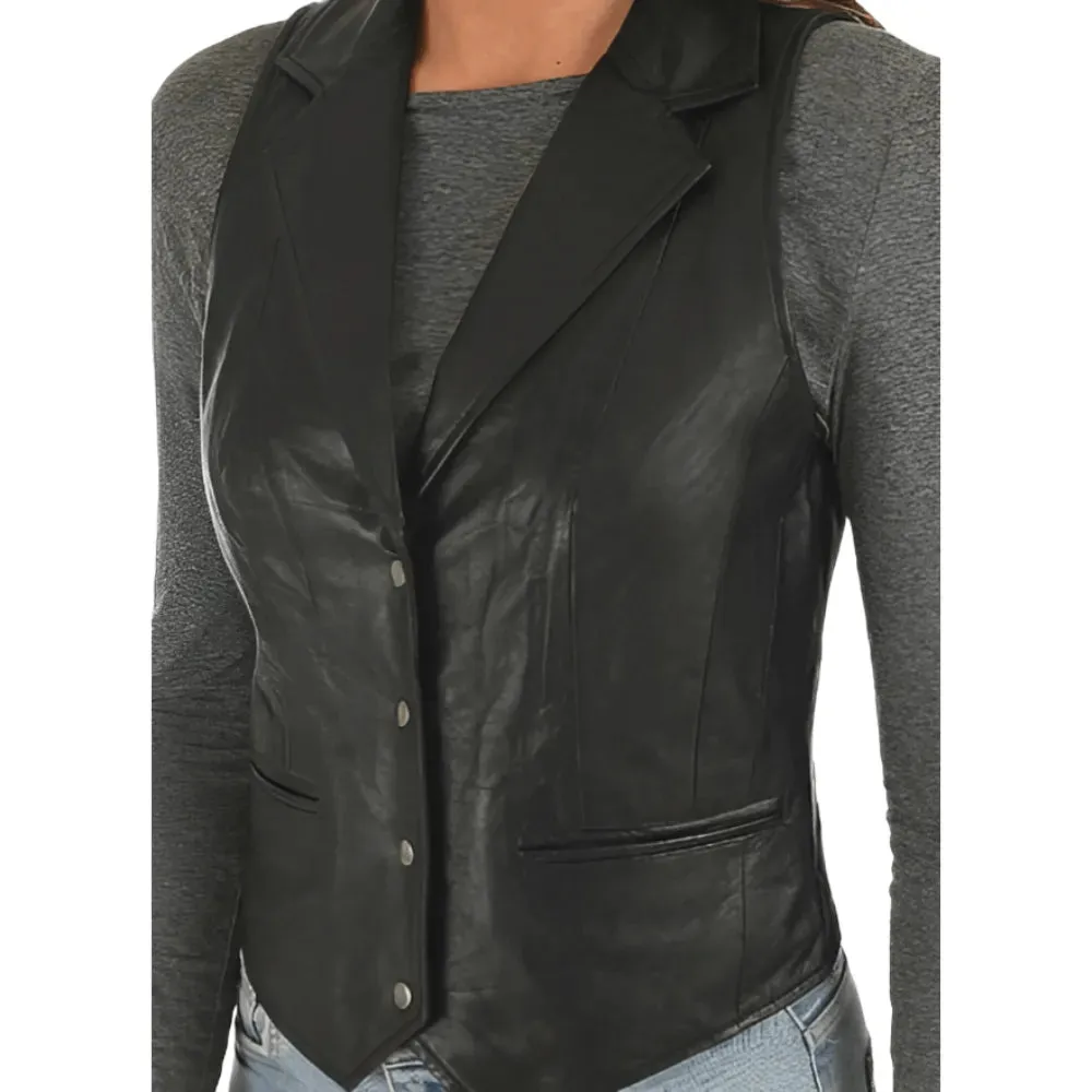 Womens Black Classic Leather Vest