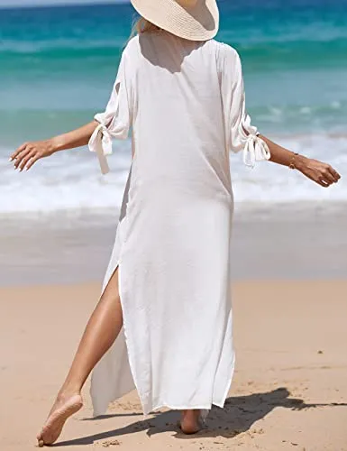 Women's Embroidered V-Neck Beach Caftan Dress