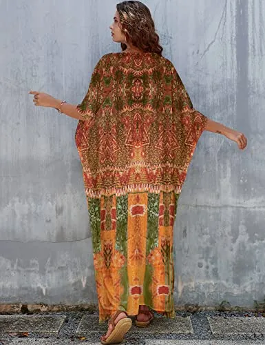 Women's V-Neck Print Kaftan: Beach Swimsuit Cover-Up"